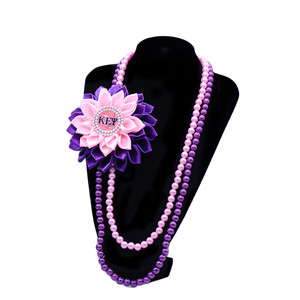 कॉलेज एसोसिएशन सेवा महिला मोती मनके गहने आकर्षक बैंगनी गुलाबी साटन डाहलिया Sorority कापा ऍप्सिलन साई हार - Product Image 6