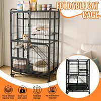 Cage pliable multi-niveaux noire pour chat, avec cadre en fer thermolaqué, roulettes mobiles, conception multi-portes, lit en peluche et grand espace intérieur