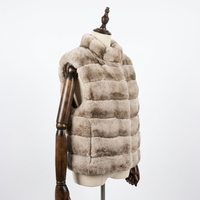 Gilet court décontracté coupe-vent en fourrure de lapin Rex véritable gris taupe pour femme, avec empiècements et col mandarin à bouton unique