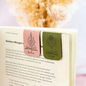 <b>Magnetic</b> Bookmark with Birth Flower, Custom Name Vegan Leather Page Marker, Birthday Gift for Bookworm, <b>Book</b> Lovers - Product Image 3