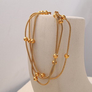 Three Layer Gold Plated Bead <b>Bracelet</b> For Women Zinc Alloy Chain Jewelry Gift SL155 - Product Image 2