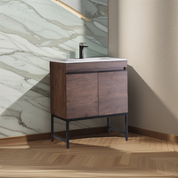 Style industriel 24 pouces marbre de culture MDF salle de bain lavabo autoportant petite vanité simple évier en céramique pour usage en appartement