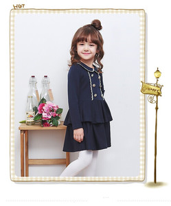 Ropa Infantil al por Mayor, Vestido Tipo Frock de Manga Larga con Cuello con Volantes para Niñas, Estilo Preppy, de Fabricante Chino - Product Image 3