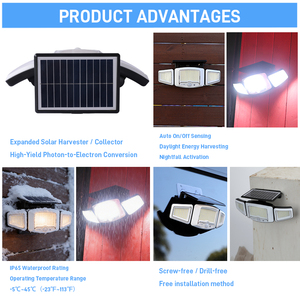 <span class=keywords><strong>Lampe</strong></span> <span class=keywords><strong>solaire</strong></span> murale extérieure Solarup IP65 étanche 2000mAh 3 têtes avec détecteur de mouvement PIR, éclairage de sécurité LED - Product Image 2