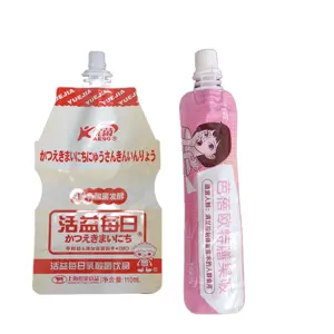 Foil Plastic Bottle Shaped Doypack Custom Flavor Beverage Packaging Bags Stand Up Yogurt Milk Spout Pouch