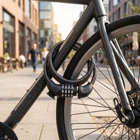 YH3419 Antivol de vélo durable à combinaison, chaîne en acier + câble ABS avec revêtement PVC, cadenas à 4 chiffres personnalisé pour moto/vélo électrique