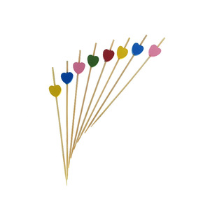 Bâtonnets <span class=keywords><strong>de</strong></span> bambou jetables écologiques Signe <span class=keywords><strong>de</strong></span> cocktail <span class=keywords><strong>de</strong></span> fruits Rouge Jaune Chaîne d'insertion <span class=keywords><strong>de</strong></span> gâteau Manche en plastique Naturel sain Vente en gros - Product Image 1