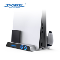 Station de charge et de refroidissement multifonctionnelle DOBE pour PS5/Slim/Pro avec ventilateur de refroidissement, support de charge double pour manettes et éclairage RGB