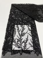 Tissu en dentelle française de luxe NI.AI de haute qualité avec perles et sequins, broderie nigériane pour robe de mariée