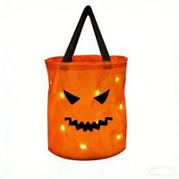 Seau à bonbons d'Halloween en forme de citrouille avec lumière LED, sac lumineux orange avec poignée, décoration d'Halloween pour la collecte de bonbons