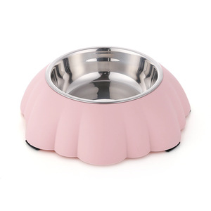 Wholesale fashionable pet bowl travel plastic flower stainless steel bowl