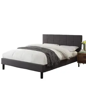 Высококачественная полноразмерная кровать королевского размера, современный простой дизайн, обивка, темно-серая тканевая кровать для взрослых