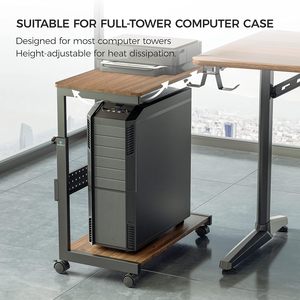 Wholesale Price Rolling Multi Purpose Height Adjustable 2 Tier Metal &amp; Wooden <strong>Tower</strong> <strong>Stand</strong> for Fits Most <strong>PC</strong> Gaming Bed Sofa - Product Image 4