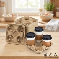 Plateau porte-gobelets robuste et résistant en pâte à papier moulée biodégradable et écologique pour boissons chaudes à emporter