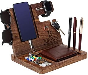 JUNJI Support de téléphone et de portefeuille en bois de style art populaire Support d'organisation intelligent en pin poli - Product Image 6