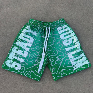 Pantalones cortos deportivos de Hip Hop para hombre de algodón de rizo francés vintage, estampado personalizado, lavado ácido, rasgado, desgastado, con cordón para correr - Product Image 4