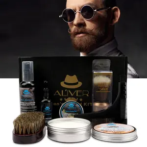 Aliver atacado conjunto de caixa de pente de barba para barbeiro, conjunto de pincéis pretos para barbeiro, logotipo personalizado, kit de presente para homens