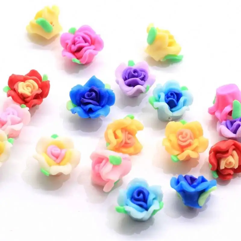 100Pcs Assorted 15MM Miniature Polymer Clay Flower Beads Kawaii 3D Polymer Clay Jewelry Flower Beads Pendants Jewelry Making DIY