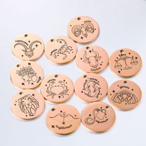 Segni fai da te per collana braccialetto che fanno ciondoli in acciaio inossidabile 12 ciondolo zodiaco placcato oro 18 carati zodiaco per la creazione di gioielli - Product Image 3