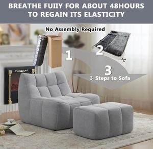 <span class=keywords><strong>โซฟา</strong></span>บีนแบ็กแบบปรับเปลี่ยนได้ 1 ที่นั่ง พร้อมออตโตมัน - เก้าอี้พักผ่อนแสนสบายสำหรับห้องนั่งเล่น ห้องนอนในอพาร์ตเมนต์ - Product Image 3