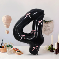 Ballons Chiffres Noirs en Film d'Aluminium de 32 Pouces avec Rubans pour Décoration d'Anniversaire et Fêtes