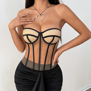 Corset <span class=keywords><strong>Bustier</strong></span> <span class=keywords><strong>pour</strong></span> Femmes avec Bonnets, Lacets, Maille Transparente, Effet Push-up, Corset Sculptant, <span class=keywords><strong>Soutien</strong></span>-<span class=keywords><strong>gorge</strong></span> de Base <span class=keywords><strong>pour</strong></span> Robe de Mariée - Product Image 1