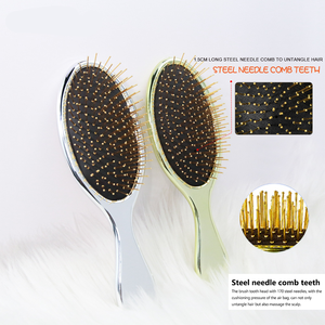 Sikat rambut nilon, pijat 2025 untuk tata rambut gaya lembut kering atau basah penggunaan sisir jarum baja gigi ABS babi bulu - Product Image 4