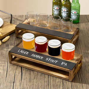 Bandeja de madera para degustación de cerveza con etiquetas de pizarra para servir IPA, Stout, Amber y Lager - Product Image 3