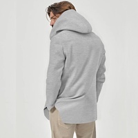 Manteau long décontracté pour homme en laine/soie, couleur unie, double boutonnage, col rabattu, à capuche, collection automne-hiver