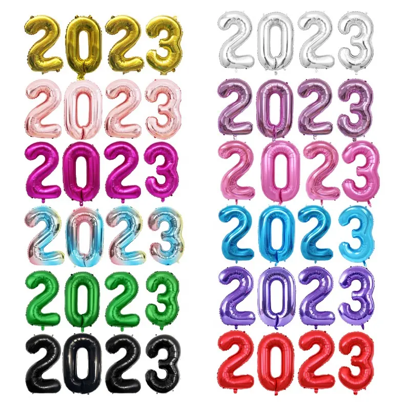 2023 Gelukkig Nieuwjaar Digitale El Ano Nuevo Globos Gradiënt Kleurrijke 16/32/40 Inch Big Size Helium Folie Nummer ballonnen