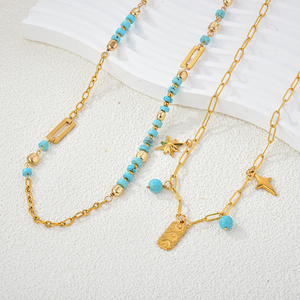 Collar con colgante de ojo de Sol de piedra Premium para mujer con cadena de cuentas de turquesa natural accesorios de moda apilables - Product Image 6