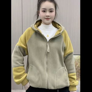 Women's Color-Blocked Hooded Fleece Jacket With Pockets Warm Autumn Winter Sweatshirt Long Sleeve Casual Outwear - Product Image 2