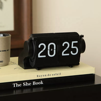 Horloge à affichage numérique à bascule avec piles au lithium, retournement automatique des pages, horloge de table noire # HY-D005-B
