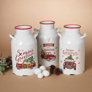 علبة حليب عطلة معدنية ديكور المنزل مع شاحنة حمراء عتيقة - Product Image 3