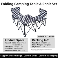 Table de camping pliante avec chaises, portable, table de pique-nique pliable avec sièges
