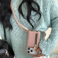 Étui de téléphone en cuir PU pour femme et fille pour iPhone 17 Air/Pro/Max/16/15/14/13 Étui portefeuille à bandoulière avec sangle