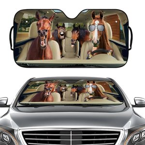 Pare-soleil de pare-brise avant de <span class=keywords><strong>voiture</strong></span> à <span class=keywords><strong>ventouse</strong></span>, imprimé feuille d'aluminium, motif cheval portant des lunettes de soleil, produit transfrontalier très vendu - Product Image 1