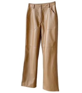 TKAN408 personnalisé femmes en cuir PU Vintage chemise poches boutonnées Vintage manches courtes Streetwear haute qualité en cuir ensembles courts - Product Image 3