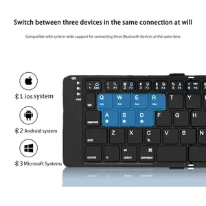 Keyboard Bluetooth lipat Mini, papan ketik lipat nirkabel portabel untuk pc touchpad