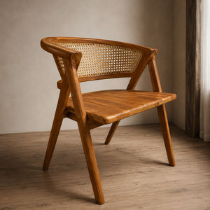 Fauteuil moderne en bois et rotin tressé, mobilier d'intérieur pour salon, hôtel, appartement, extérieur, villa - Product Image 3