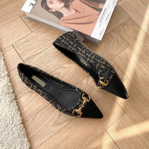 여름 플랫 샌들 가벼운 부드러운 PU 봄 쿠션 블랙 메쉬 낮은 굽 뾰족한 발레 패션 겨울 여성 싱글 신발 - Product Image 6