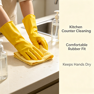 Yellow Rubber Household <b>Gloves</b> Textured Cleaning <b>Gloves</b> <b>Long</b> Cuff Household Utility <b>Gloves</b> for Home Kitchen - Product Image 2