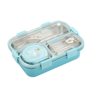 Contenedor de almuerzo con caja de sopa Juego de caja Bento de acero inoxidable 304 Fiambrera de dibujos animados para niños pequeños - Product Image 3
