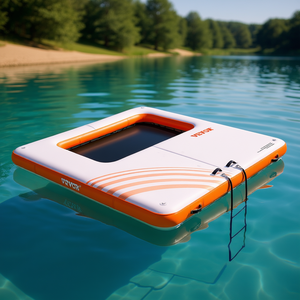 Plateforme flottante gonflable Vevor 10x10 pieds avec échelle détachable, trampoline, tapis en maille antidérapant, portable pour piscine et plage - Product Image 2