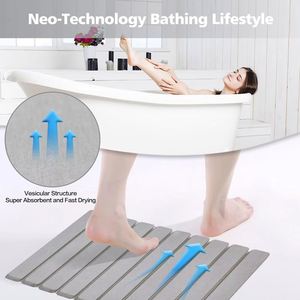 Tapis de bain carré rayé tapis de pied à séchage rapide décor à la maison de luxe-tapis de bain en pierre de terre de diatomées naturel pliable antidérapant - Product Image 5