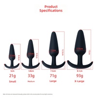 Plug anal en silicone écologique pour débutants, pour femmes et hommes - 4 tailles (21g/33g/71g/93g) Étanche IPX7 Confortable Base en T Ultra-léger