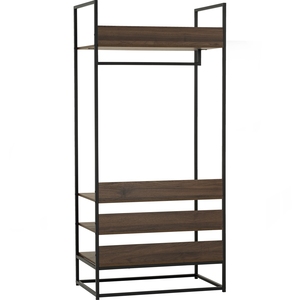 Wide Industrial CAPRI <b>Open</b> Wardrobe Metal Frame Walnut Colour Hanging Clothes Rack for Modern Entryway and Bedroom Organization - Product Image 3