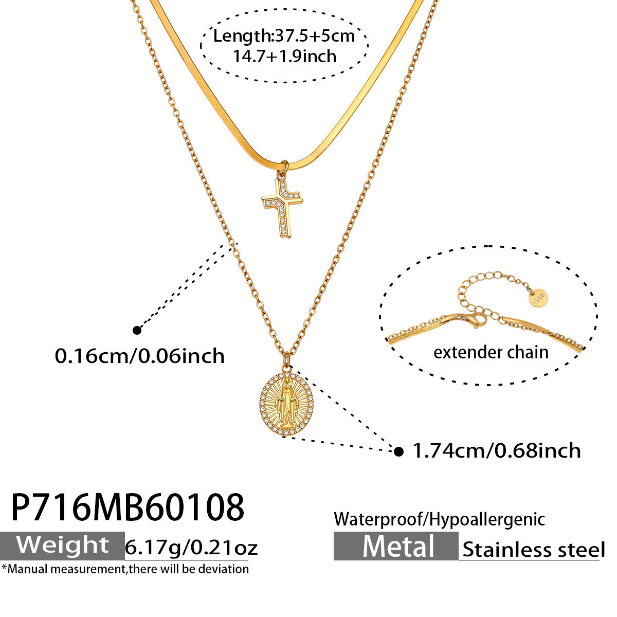 Collier double épaisseur P716-or 375+5cm