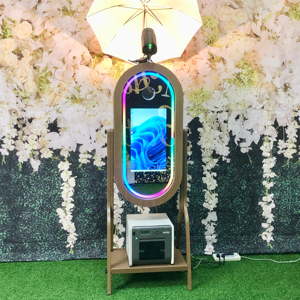 अनुकूलन योग्य 21.5 "लकड़ी अनाज फोटो बूथ टच स्क्रीन कैमरा और प्रिंटर के साथ जादू फोटो बूथ - Product Image 1