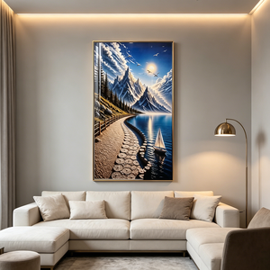 Tableau mural vertical encadré en gros, impression paysage montagne enneigée lac, décor d'entrée, peinture LED en porcelaine cristalline, décoration intérieure - Product Image 3